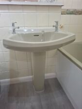 Avocado bathroom suite; bath, wash basin with pedestal, toilet and cistern
