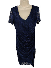 WOMENS AMY CHILDS UK 14 NAVY SHORT SLEEVE LACE RUCHED OCCASION PARTY MIDI DRESS