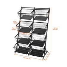 4-Tier 2 Row Metal Veg&Fruit Retail Display Rack w/ Wheels for Supermarket Shop