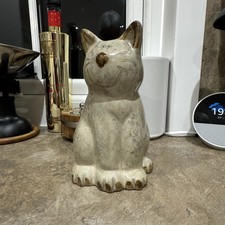 Studio Pottery Ceramic Cat Figurine/ Glazed/ Sitting/ Cream/ Brown / Cat Lovers