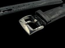 18MM Omega Genuine Black Leather Strap + Silver Buckle