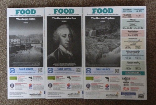 Three wetherspoons menus - three,