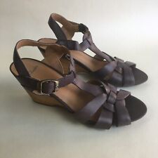 CLARKS LOW HEEL SHOES Mocha Brown SANDALS UK 6 39 Strappy Wedges