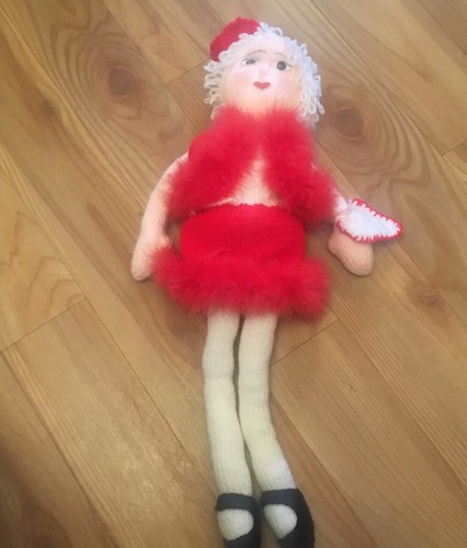 Hand knitted doll with - knitted, flower