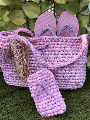 Handmade crochet tote bag pink - handmade,