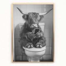 Funny bathroom HIGHLAND cow on