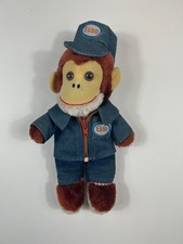 Vintage Esso Petrol Station Monkey Plush Toy – 1970s Esso Mascot in Denim Unifor