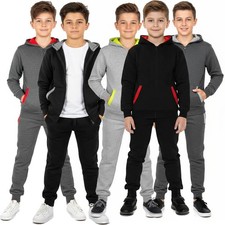 Kids Plain Tracksuit Hoodie with Joggers Jogging Sweatpants Girls Boys Age 5-13