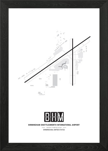 Birmingham airport map framed - map,