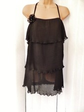 N22 LA SENZA BLACK PLEAT CHIFFON CORSAGE TIERED 20'S BABYDOLL NIGHTIE 12 BNWT