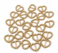 50 PEARLISED HEART SHAPED RIBBON SLIDER BUCKLES - GOLD FOR WEDDING INVITES