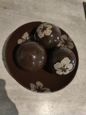 Ceramic, glazed Bowl & 3 orbs, Balls, Spheres For Decoration Or Display. 