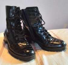 M & S Black Patent Croc Side