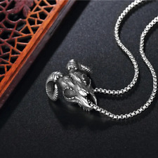 Gothic Ram Skull Pendant Necklace – Stainless Steel Chain