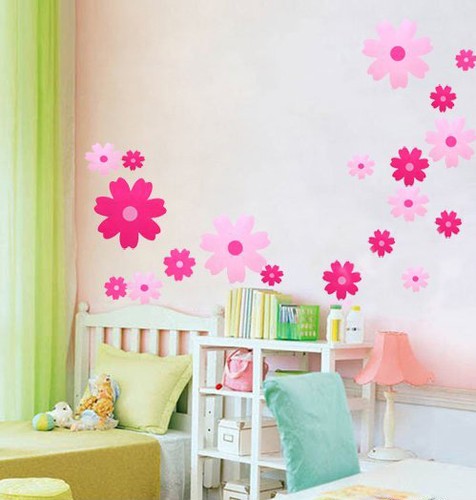 Pink flowers wall - flowers, stickers