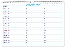 3 FAMILY CALENDAR 2027,  24