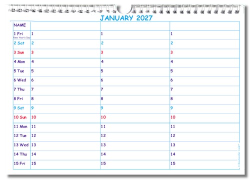 Family calendar 2027 - 3, 24