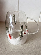 DOUBLE WALL GLASS XMAS MUG 4.5" x 3.1/4" NO BRAND NO DAMAGE