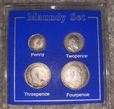 Rare Silver Antique Boxed 1906 Maundy Money Coin Set King Edward VII 1 2 3 4 Pen