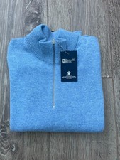 Johnstons of Elgin - Ladies Lambswool Quarter Zip Sweater - Blue - Small - NEW