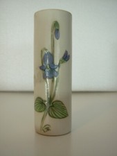 Cylindrical Pottery Posy Vase Decorated With A Flower. Marked LTR