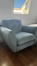 Ada Scandi Velvet Fabric Blue Armchair with Light Wood Legs For Living Room