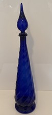 VTG Empoli Genie Bottle Decanter, Cobalt Blue, 26”Swirl Design, Made in Italy,
