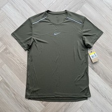 Nike Miler Centre Logo Dri-Fit Running Top Khaki Small NEW
