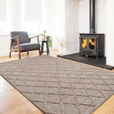 EX DISPLAY OUTLET Beige Wool Blend Living Room Rug Textured Plait Area Mat
