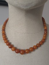 Vintage Egg Yolk Butterscotch Amber Graduated Bead Necklace Baltic Amber