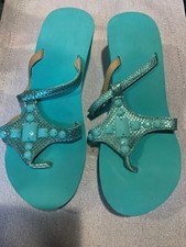 Avon Green Paradise Wedge Flip Flops Large Sz 9/10 (NIB)