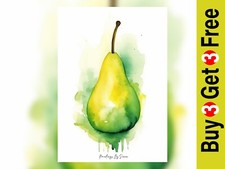 Colorful Pear, Watercolor Painting Print 5"x7" on Matte Paper