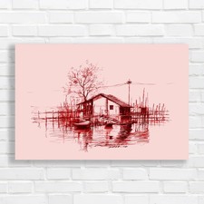 Lakeside Cabin Sketch Red