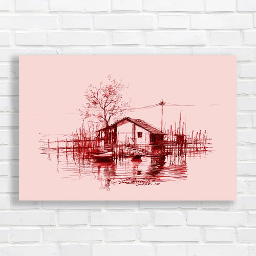 Lakeside cabin sketch red - lakeside,