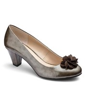 Lotus Flower Trim Court Shoes - Pewter Wide Fit Size UK 4/EU 37 RRP: £45.00
