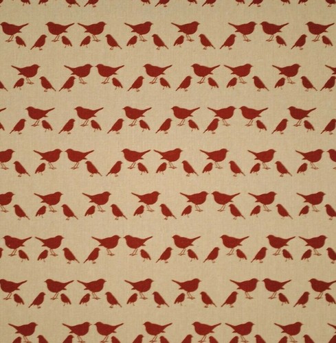 Little birds red natural - red, linen