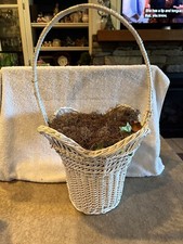 Lg Vintage White Wicker Basket