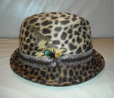 Women's Lola Leopard Print Fedora Hat With Feathers Multi Color Great Condition