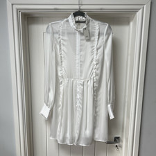 River Island Blouse Dress Women's UK 12 White Victorian Long Sleeved Ruffle Trim