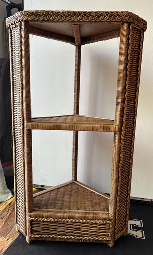 Vtg wicker rattan shelf - vtg,