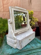 Vintage Wooden Hand Crafted White Rustic Painted Dressing Mirror With Drawer Box