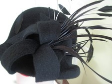 Vintage WHITELEY Hat Black Fur Felt  Feather Accent