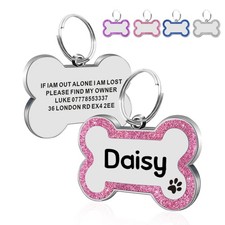 Personalised Dog Tag Glitter Dog Cat Pet ID Tags Double Sided Engraved Any Text