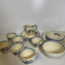 Vintage 30s Art Deco New Hall Hanley China Tea Set - Cups Saucers Bowl Plates