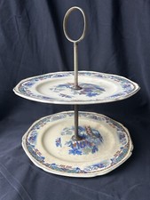 Vintage 1930s Two Tier Cake Stand by Parrot& Co Coronet Ware Old Willow Pattern