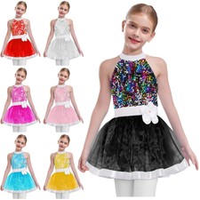UK Kids Girls Ballet Dance Dress Jazz Latin Ballroom Dancing Costume Tutu Skirt