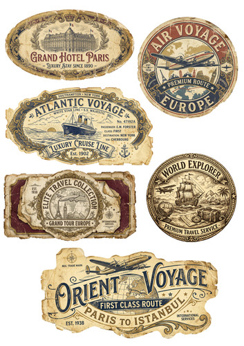 Vintage travel labels 1xa4 - vintage,