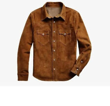 Men's Cowboy Tan Leather Ranch Style Jacket with 2 Large Internal Pockets 