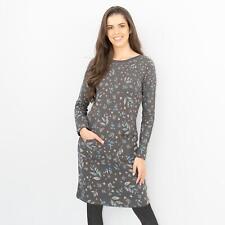 White Stuff Dress Floral Womens Fleur Jacquard Jersey Grey Pockets Long Sleeve