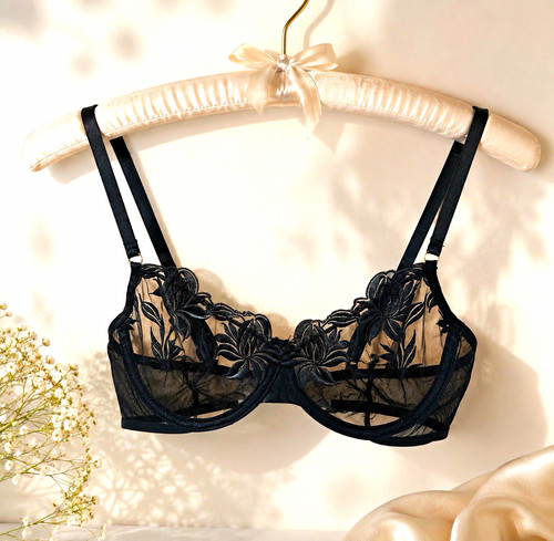 Women black sheer lace - black,